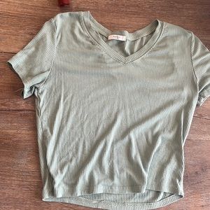 light green slightly cropped fitted t shirt